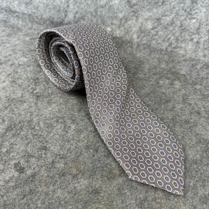 Handmade All Silk Neck Tie Blue‎ Brown Tan Beig Geometric Pattern Hand Made 3x55